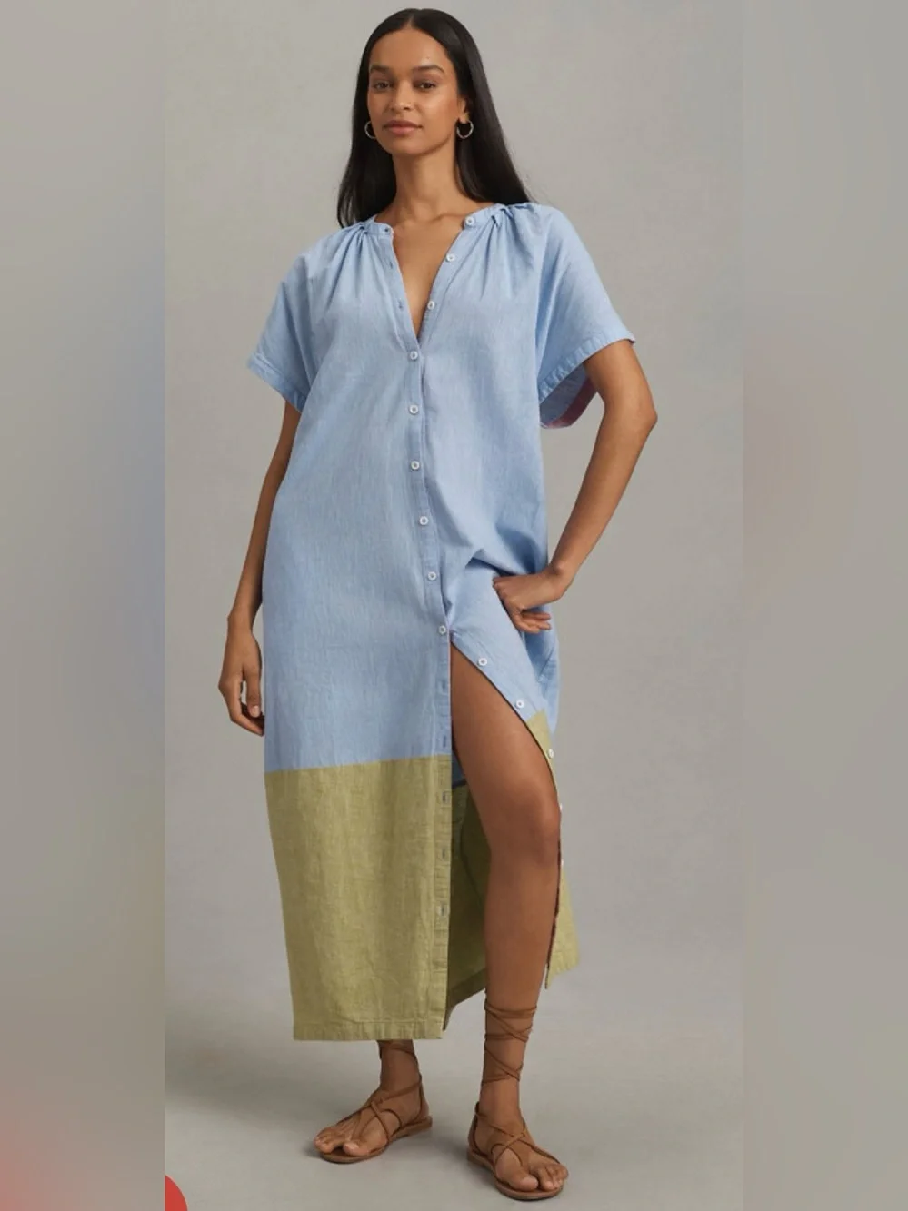 Anthropologie short sleeve collared linen maxi shirt Dress - Picture 2 of 3